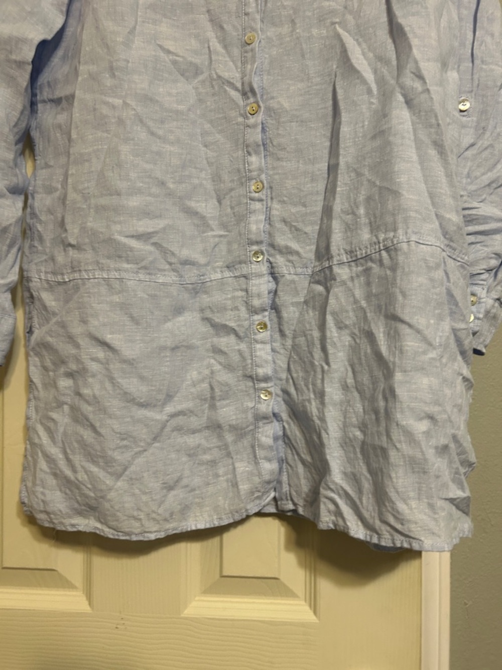 BOGO 1/2off🎒35%off3🛴 Tahari blue linen tunic roll tab sleeve - Picture 3 of 5